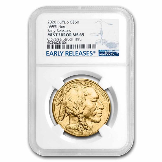 2020 1 oz Gold Buffalo MS-69 NGC (Error, Obv Struck Thru)