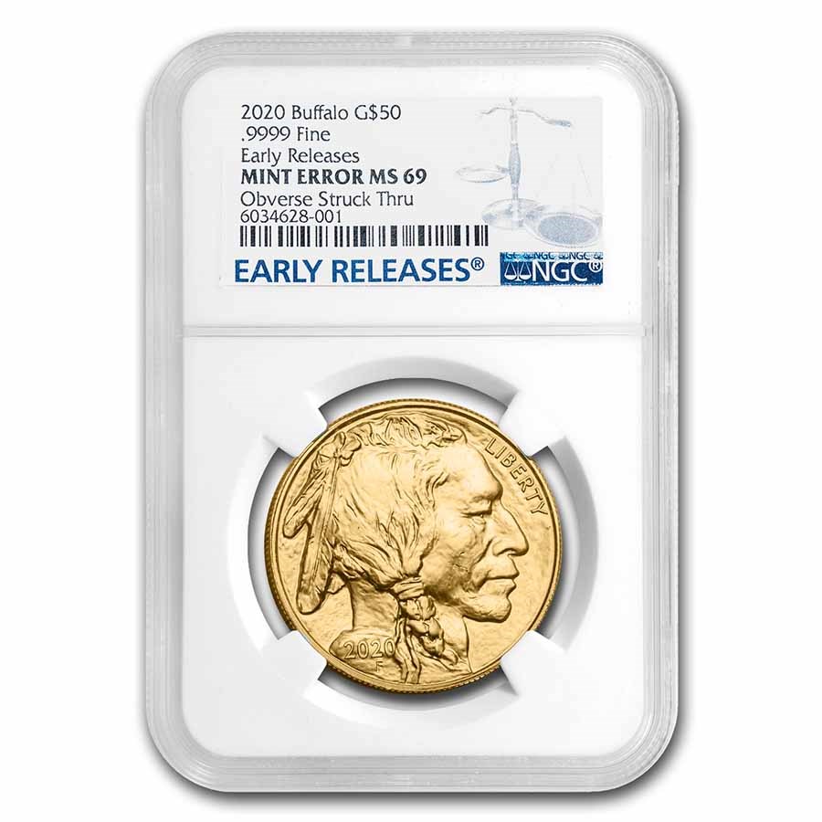 2020 1 oz Gold Buffalo MS-69 NGC (Error, Obv Struck Thru)