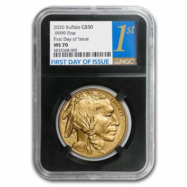 2020 1 oz Gold Buffalo MS-70 NGC (First Day Issue, Black Core)