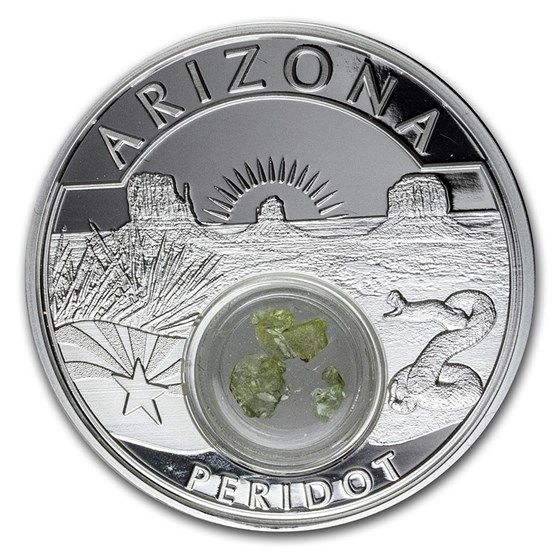 2020 1 oz Silver Treasures of the U.S. Arizona Peridot (Box&COA) 2020 1 oz Silver Treasures of the U.S. Arizona Peridot (Box&COA)