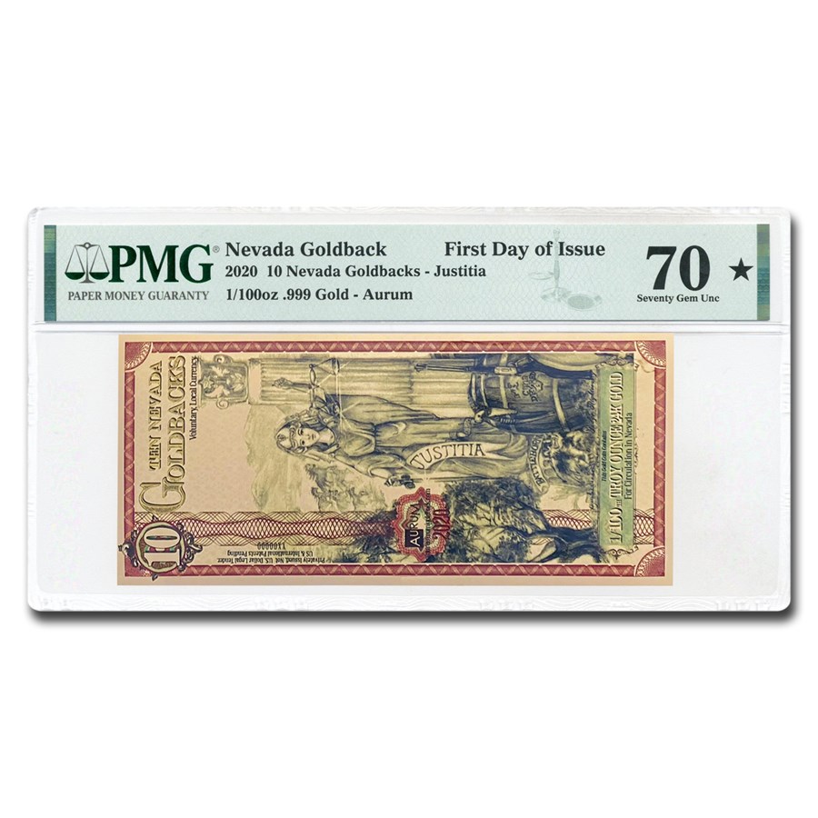 2020 10 Nevada Goldback Aurum Gold Foil Note 24k MS-70 PMG (FDI)