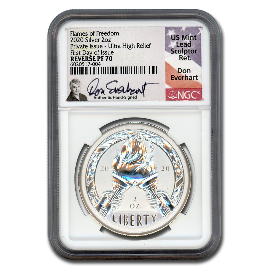 2020 2 oz Silver UHR Flames of Freedom Rev. PF 70- NGC FDI
