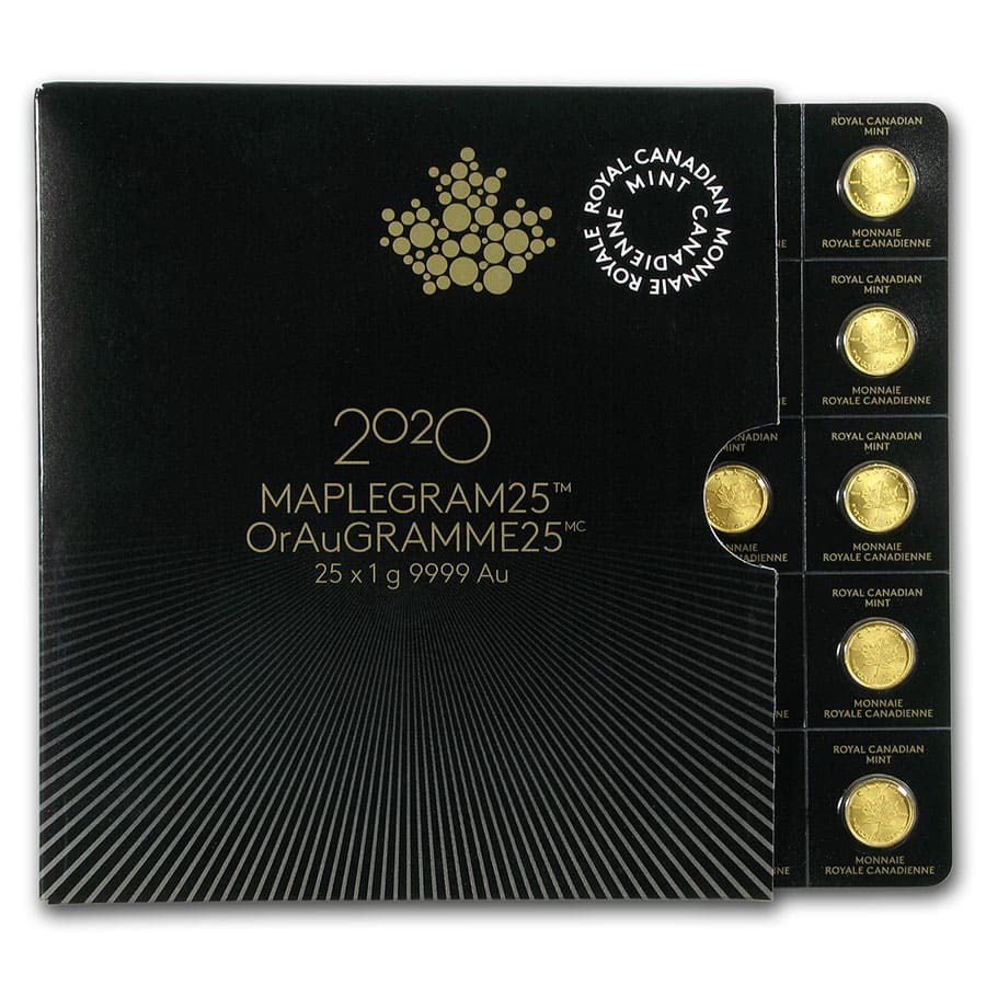 2020 25x 1 gram Gold Maple Leafs Maplegram25™ (In Assay Sleeve)