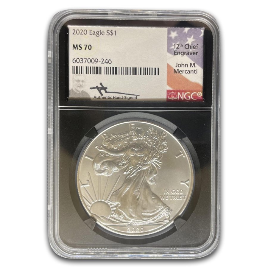 2020 American Silver Eagle MS-70 NGC (Black Core, Mercanti)