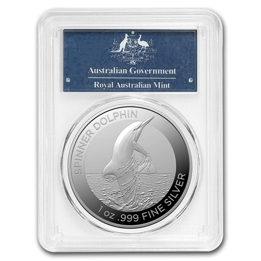 2020 AUS 1 oz Silver Spinner Dolphin MS-70 PCGS (First Strike)