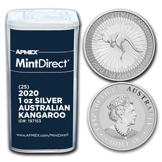 2020 Australia 1 oz Silver Kangaroo (25-Coin MintDirect® Tube)