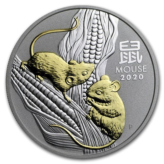 2020 Australia 1 oz Silver Lunar Mouse (Gilded, w/Capsule & COA) 2020 Australia 1 oz Silver Lunar Mouse (Gilded, w/Capsule & COA)