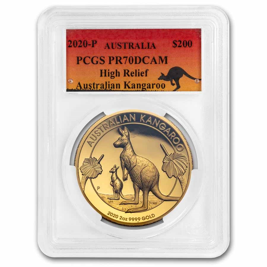 2020 Australia 2 oz Gold Kangaroo PR-70 DCAM High Relief