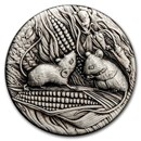 2020 Australia 2 oz Silver Year of the Mouse Antiqued