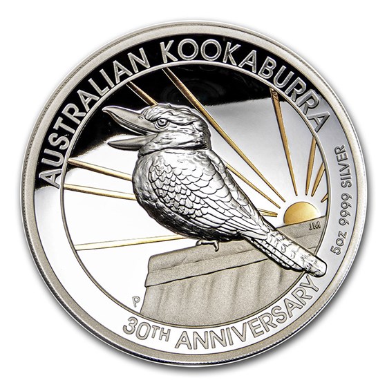2020 Australia 5 oz Silver 30th Anniv Kookaburra Proof (Gilded) 2020 Australia 5 oz Silver 30th Anniv Kookaburra Proof (Gilded)