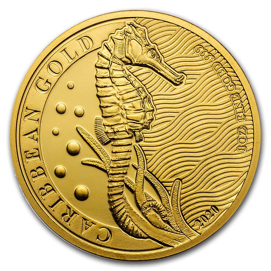 2020 Barbados 1 oz Gold Caribbean Seahorse BU