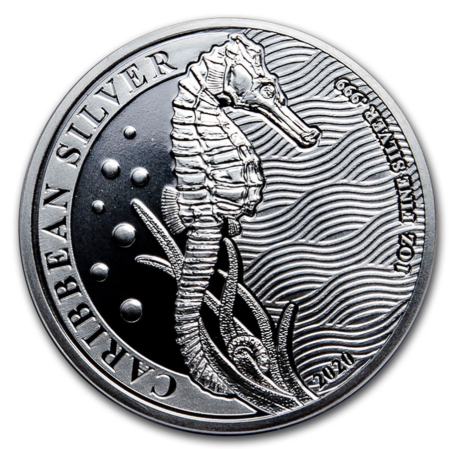 2020 Barbados 1 oz Silver Caribbean Seahorse BU