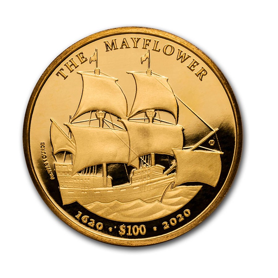 2020 BVI 1 oz Gold Mayflower 400th Anniversary BU
