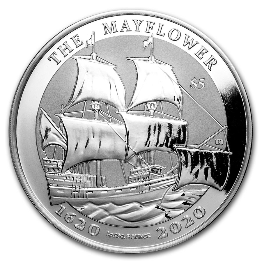 2020 BVI 5 oz Silver Mayflower 400th Anniversary BU