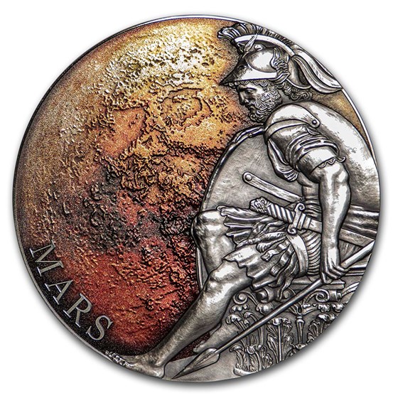 2020 Cameroon 3 oz Antique Silver Planets and Gods; Mars 2020 Cameroon 3 oz Antique Silver Planets and Gods; Mars