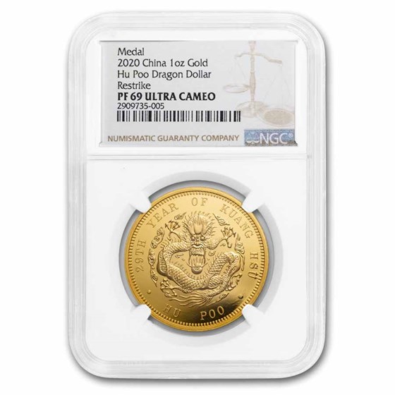 2020 China 1 oz Gold Hu Poo Dragon Dollar Restrike PF-69 NGC