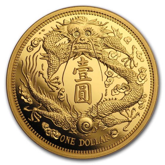 2020 China 1 oz Gold Long-Whiskered Dragon Dollar Restrike (PU)