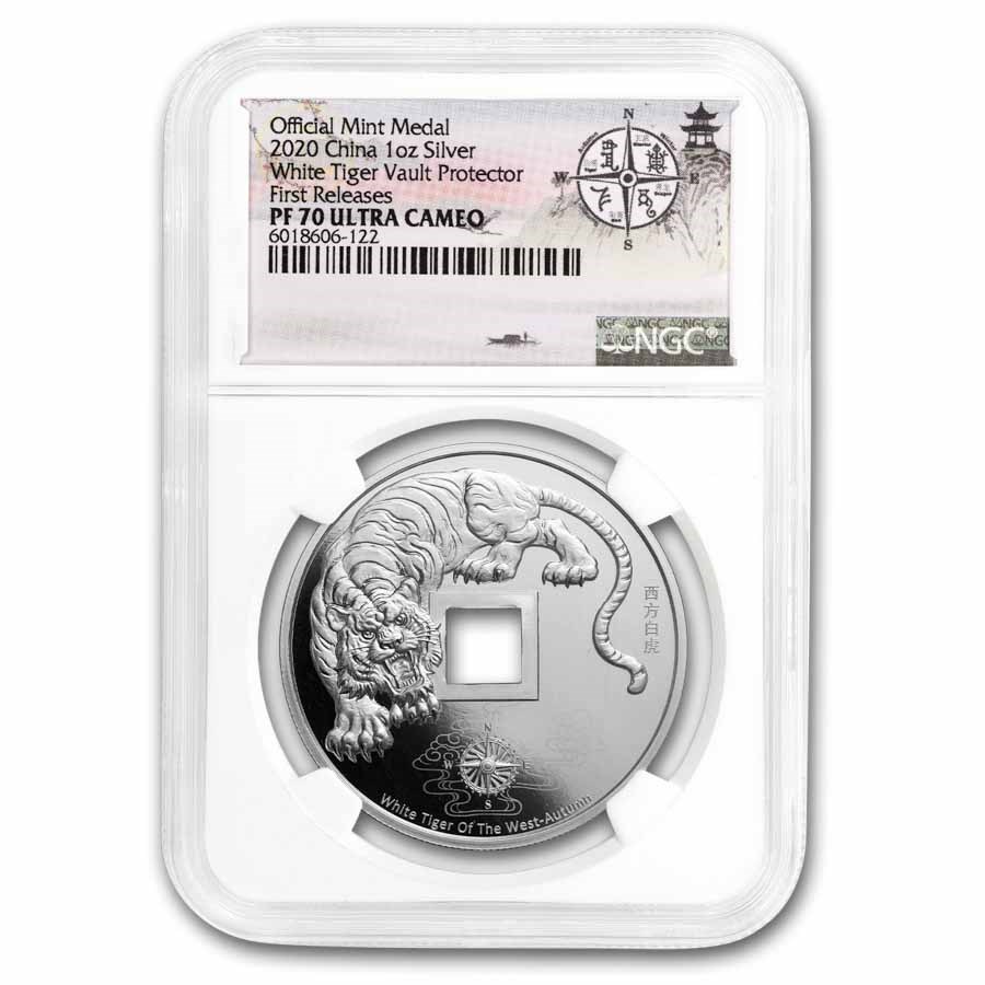 2020 China 1 oz Silver Vault Protector White Tiger PF-70 NGC (FR)