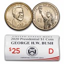 2020-D George H.W. 25-Coin Presidential Dollar Roll BU