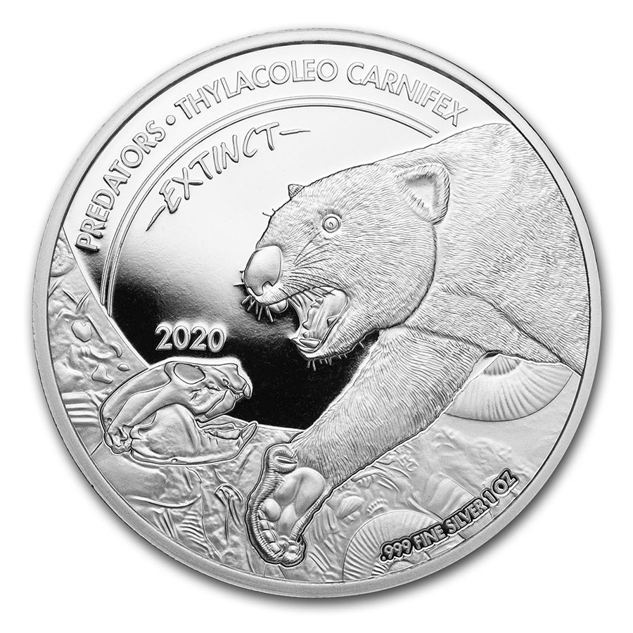 2020 Dem. Rep. of Congo Silver Extinct Predators Thylacoleo Canis