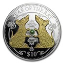 2020 Fiji 1 oz Silver Year of the Rat Proof (Gold Gilded w/Pearl)