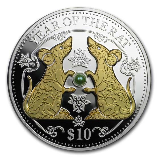 2020 Fiji 1 oz Silver Year of the Rat Proof (Gold Gilded w/Pearl) 2020 Fiji 1 oz Silver Year of the Rat Proof (Gold Gilded w/Pearl)