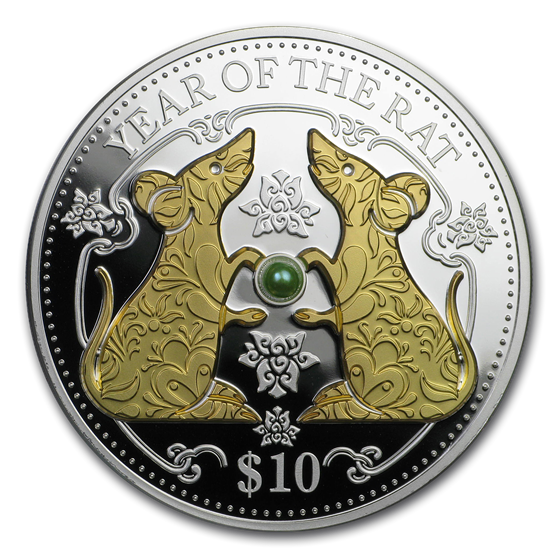 2020 Fiji 1 oz Silver Year of the Rat Proof (Gold Gilded w/Pearl) 2020 Fiji 1 oz Silver Year of the Rat Proof (Gold Gilded w/Pearl)