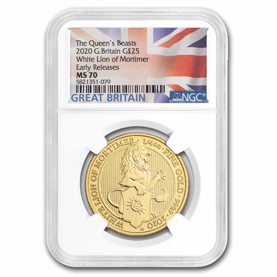 2020 GB 1/4 oz Gold Queen's Beasts The Lion MS-70 NGC ER 2020 GB 1/4 oz Gold Queen's Beasts The Lion MS-70 NGC ER