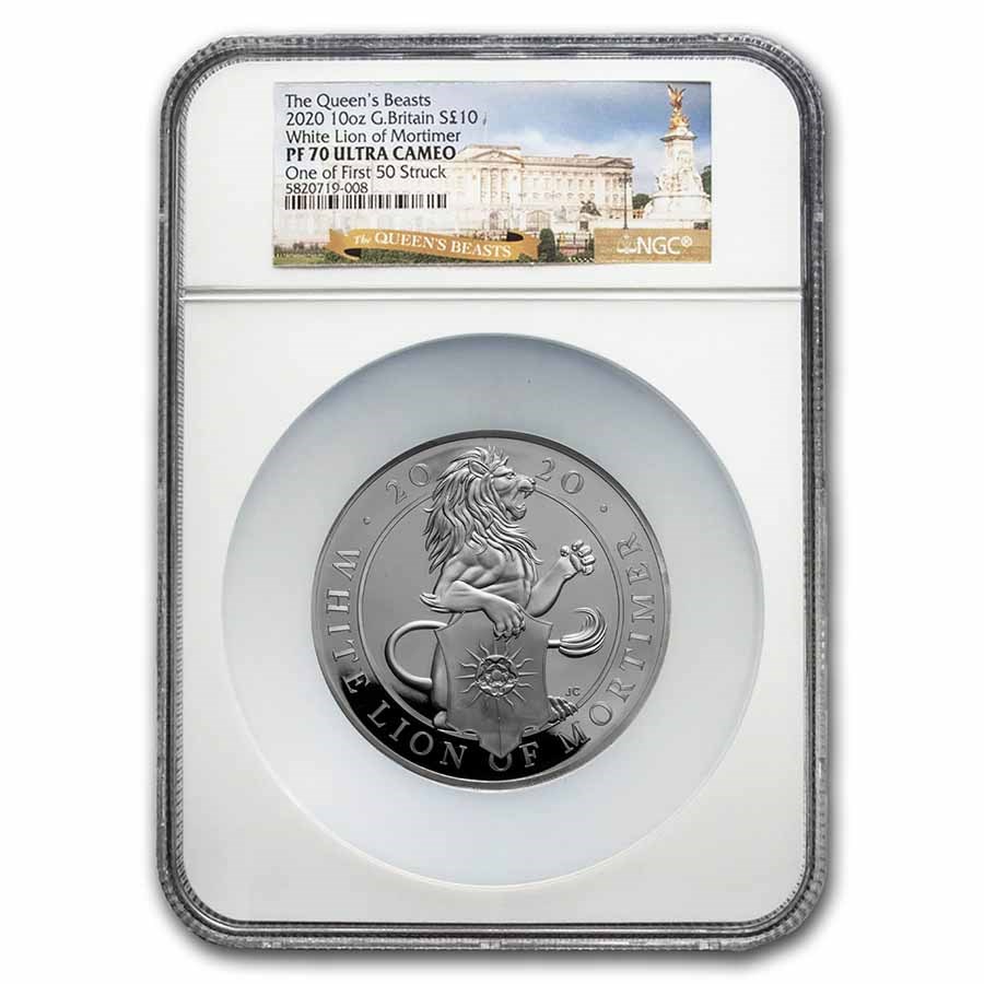2020 GB Proof 10 oz Silver QB White Lion PF-70 NGC UCAM
