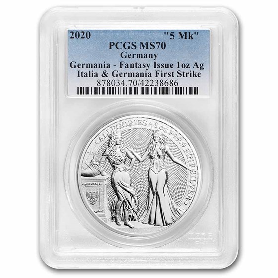 2020 Germania Allegories 1 oz Silver Round Italia MS-70 PCGS (FS) 2020 Germania Allegories 1 oz Silver Round Italia MS-70 PCGS (FS)