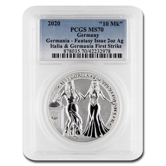 2020 Germania Allegories 2 oz Silver Round Italia MS-70 PCGS (FS) 2020 Germania Allegories 2 oz Silver Round Italia MS-70 PCGS (FS)
