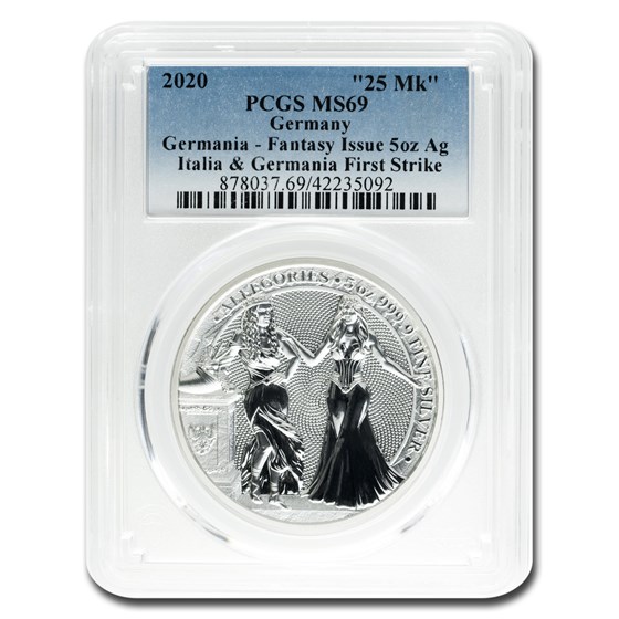 2020 Germania Allegories 5 oz Silver Round Italia MS-69 PCGS (FS) 2020 Germania Allegories 5 oz Silver Round Italia MS-69 PCGS (FS)