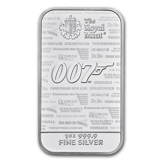 2020 Great Britain 1 oz Silver James Bond 007 Bar