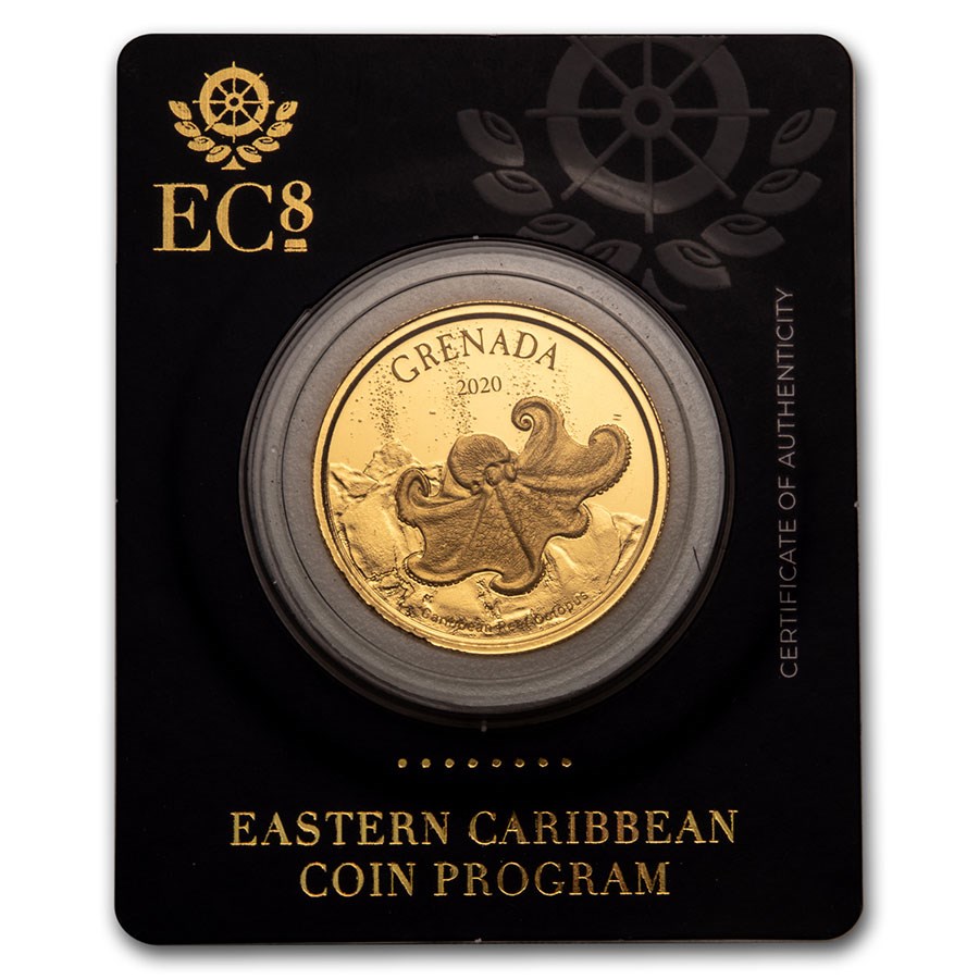 2020 Grenada 1 oz Gold Octopus BU