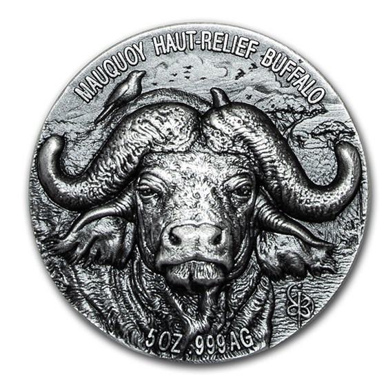 2020 Ivory Coast 5 oz Silver Mauquoy Haut Relief Water Buffalo 2020 Ivory Coast 5 oz Silver Mauquoy Haut Relief Water Buffalo