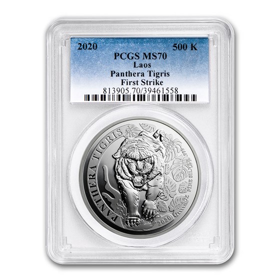 2020 Laos 1 oz Silver Tiger: Panthera Tigris MS-70 PCGS (FS) 2020 Laos 1 oz Silver Tiger: Panthera Tigris MS-70 PCGS (FS)