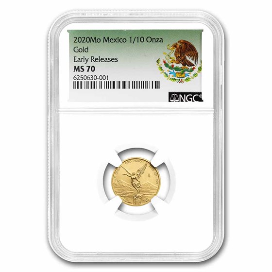 2020 Mexico 1/10 oz Gold Libertad MS-70 NGC (ER, Coat of Arms)