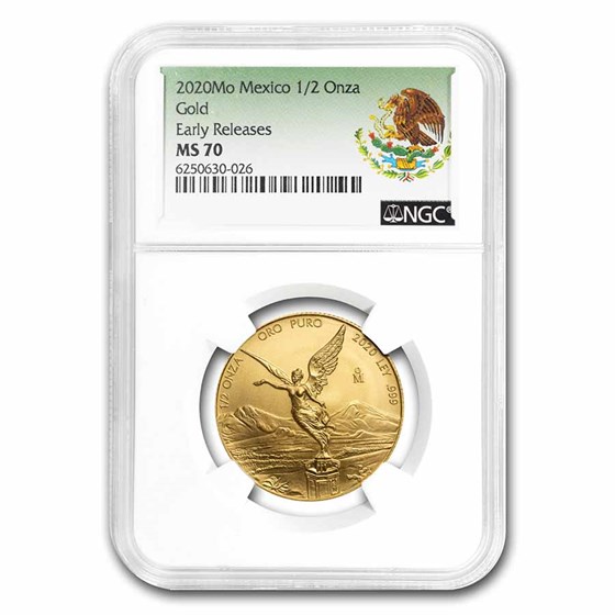 2020 Mexico 1/2 oz Gold Libertad MS-70 NGC (ER, Coat of Arms) 2020 Mexico 1/2 oz Gold Libertad MS-70 NGC (ER, Coat of Arms)