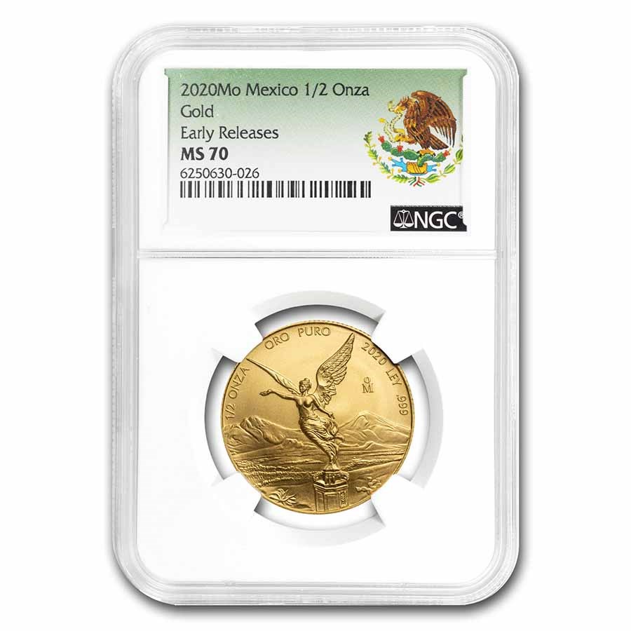 2020 Mexico 1/2 oz Gold Libertad MS-70 NGC (ER, Coat of Arms)