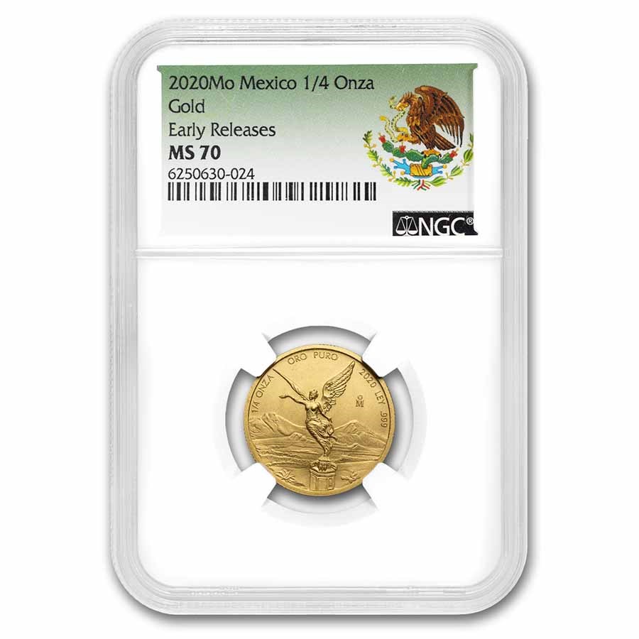 2020 Mexico 1/4 oz Gold Libertad MS-70 NGC (ER, Coat of Arms)