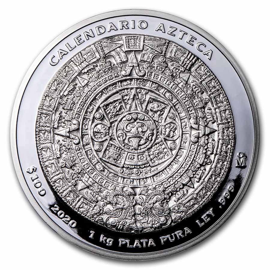 2020 Mexico 1 kilo Silver Aztec Calendar (w/Box & COA)
