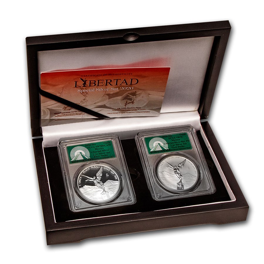 2020 Mexico 2-Coin Silver Libertad Prf/Rev Prf Set PR-70 PCGS FS