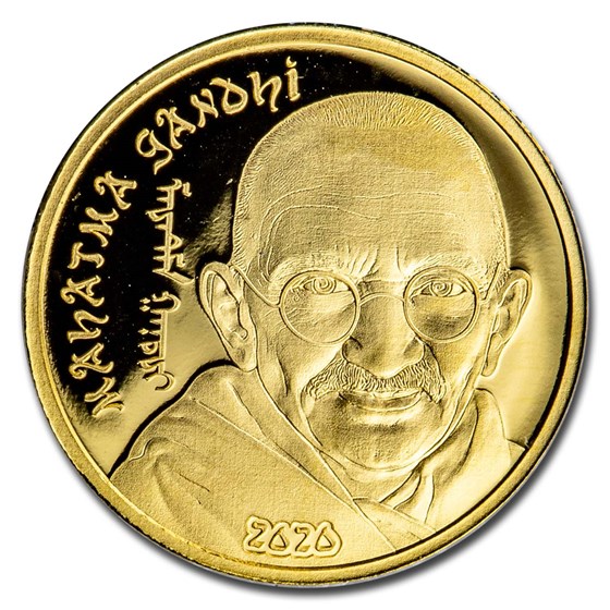 2020 Mongolia 1/2 gram Proof Gold Revolutionaries: Mahatma Gandhi