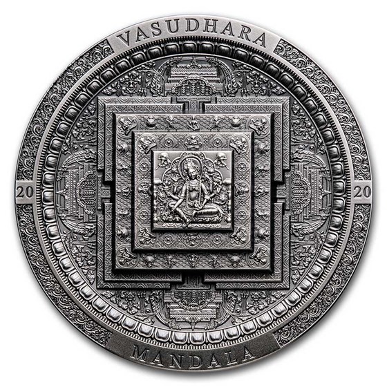 2020 Mongolia 3 oz Antique Silver Vasudhara Mandala 2020 Mongolia 3 oz Antique Silver Vasudhara Mandala