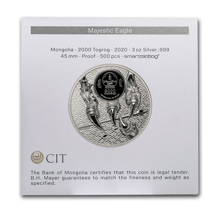 2020年第一作　モンゴル Majestic Eagle プルーフ銀貨 Buy 2020 Mongolia 3 oz Silver Proof Majestic Eagle | APMEX
