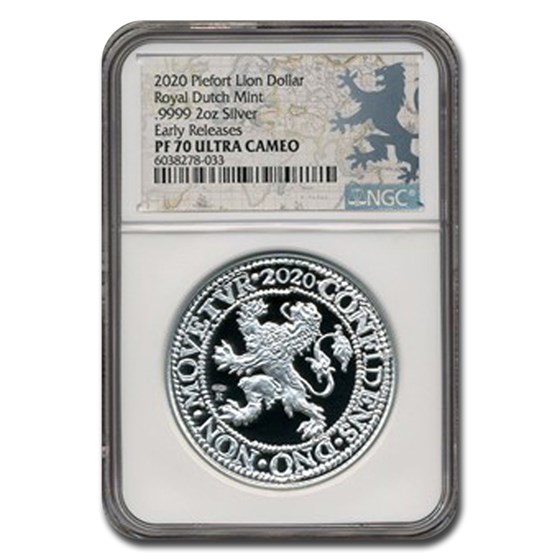 2020 Netherlands 2 oz Silver Lion Dollar MS-70 NGC (ER) 2020 Netherlands 2 oz Silver Lion Dollar MS-70 NGC (ER)