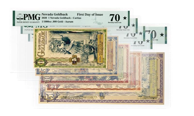 2020 Nevada Goldback Note Set MS-70 PMG FDI (1,5,10,25,50)