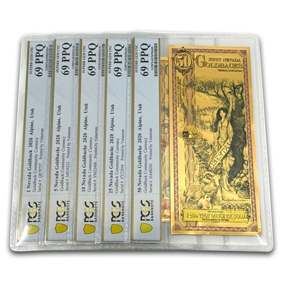 2020 Nevada Goldback Note Set PCGS-69 (1,5,10,25,50)