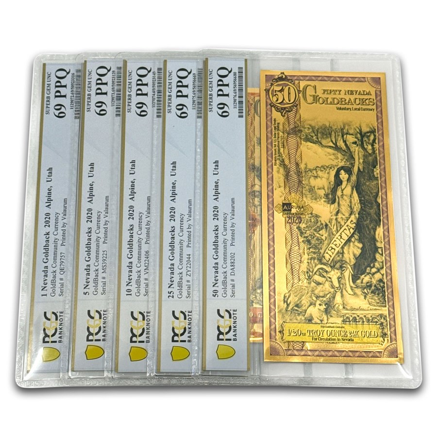 2020 Nevada Goldback Note Set PCGS-69 (1,5,10,25,50)
