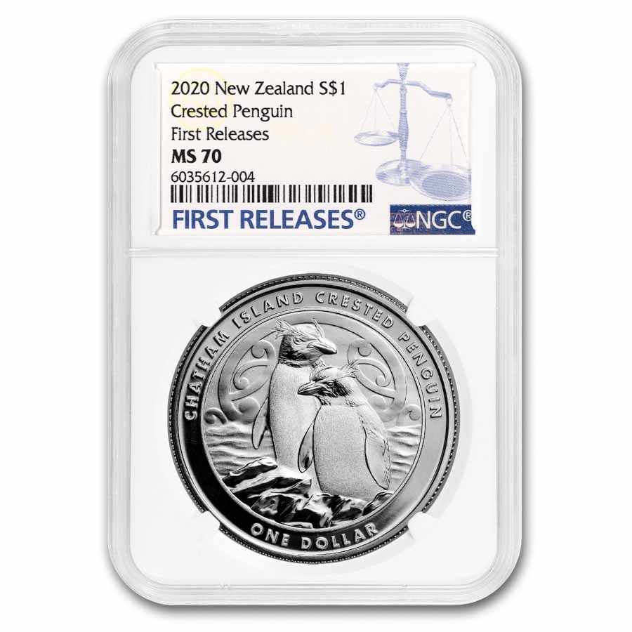 2020 New Zealand 1 oz Silver Crested Penguin MS-70 NGC (FR)